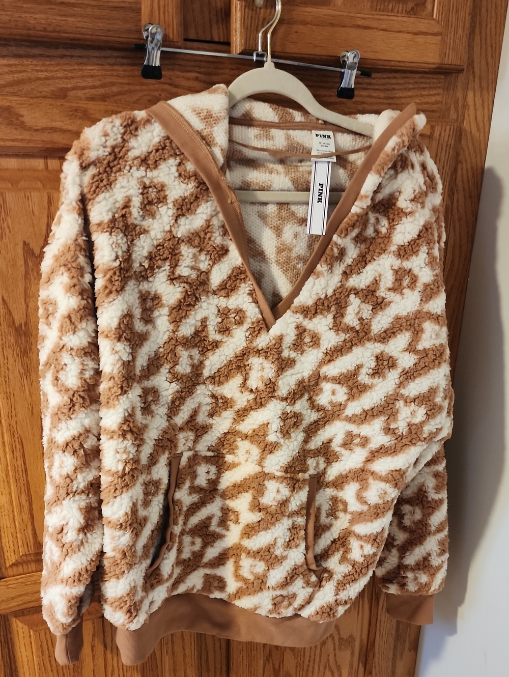Nwt PINK Victoria's Secret Cozy Sherpa Hoodie Jacket in Cream & Tan